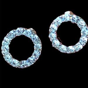 Sparkly Eternity Circle of Life CZ & Silver Tone Halo Studs, Bridal Earrings